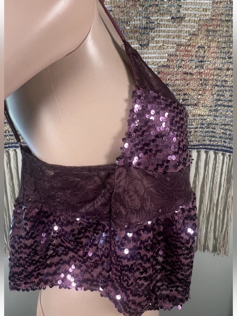 🆕 Free People Right Rhythm Sequin Cami Top Small Wine Combo - Picture 6 of 15
